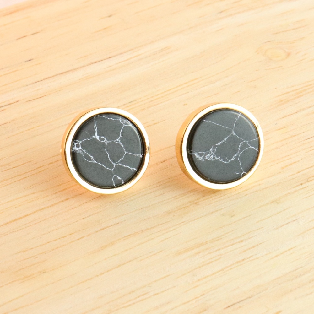 4 for $25 Natural Stone Black Marble Stud Earrings